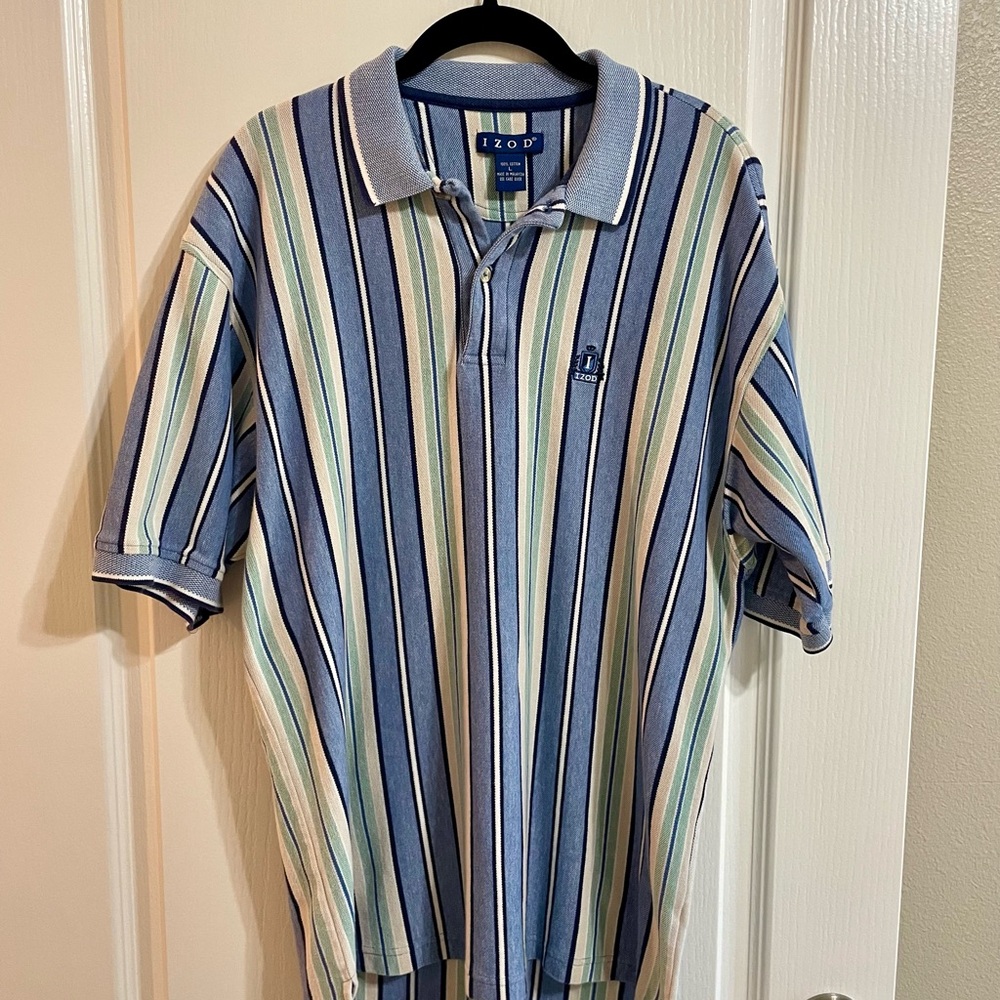 IZOD Men's Striped Polo Shirt - Blue and Green